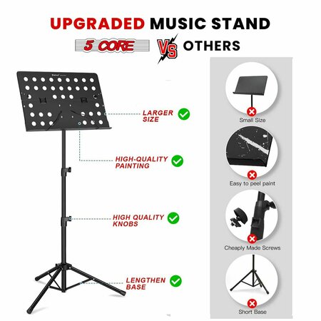 5 Core 5 Core Sheet Music Stand - Heavy Duty Portable Foldable Music Note Holder - Height Adjustable Tripod MUS FLD HD